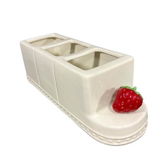 Nora Fleming rare sold out  utensil flatware stoneware caddy holder + strawberry - Picture 1 of 11